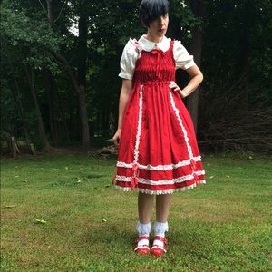 Vintage gothic Japanese lolita dress red white